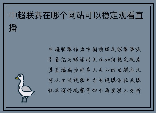 中超联赛在哪个网站可以稳定观看直播